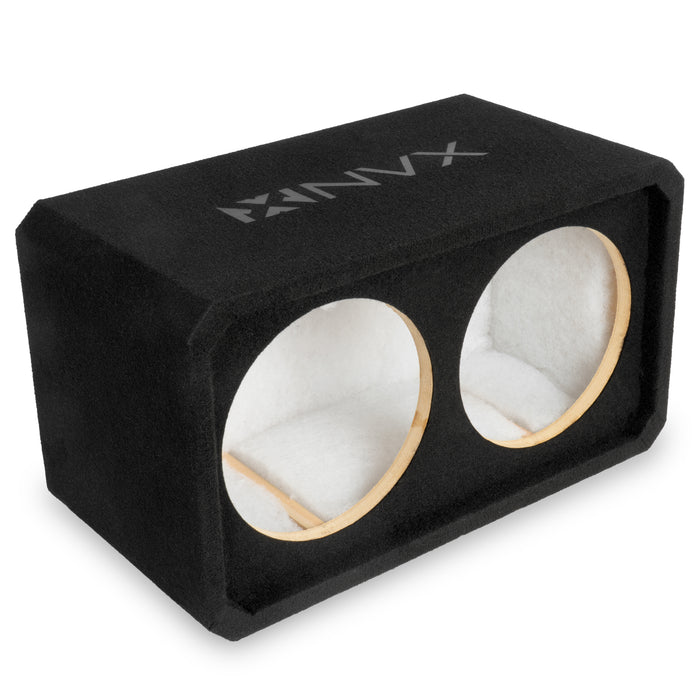 NE102S Dual 10" Sealed 3/4" MDF Black Carpeted Subwoofer Enclosure – 1.2 Cu. Ft. with Polyfil and NVX Logo