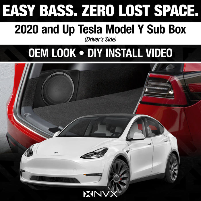 2020-Up Tesla Model Y - Custom 500W RMS 10" Loaded Subwoofer Enclosure | NVX BE-TSLAY-G1D (Drivers Side)