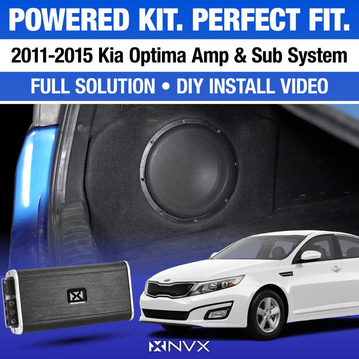 2011-2015 Kia Optima Bass Package - Includes 10" 500W RMS Subwoofer, Custom Enclosure, Monoblock Amplifier, Line Out Converter and Complete Wiring Kit (PBK-KIAOPTG3-VSW102)