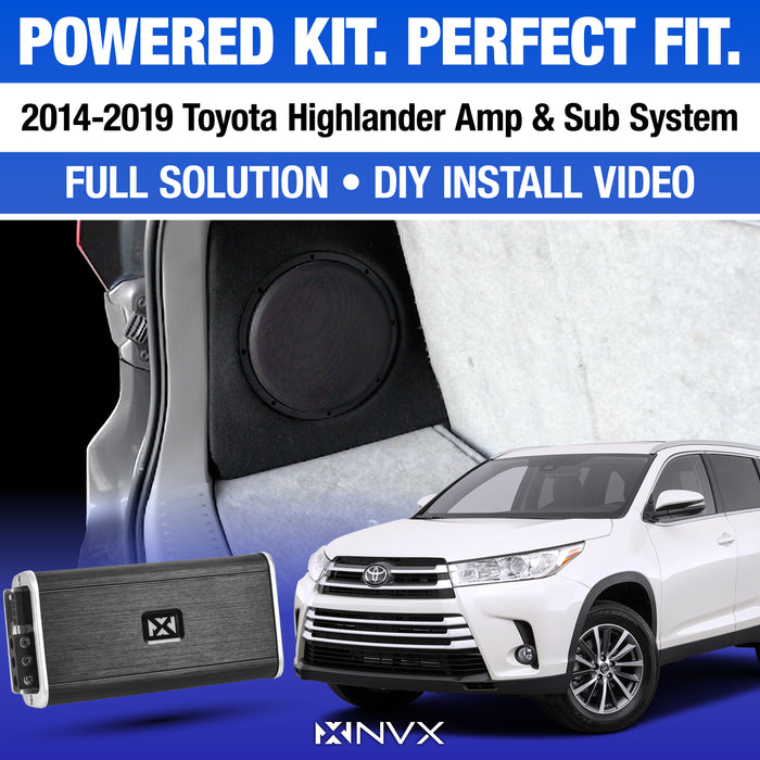 2014-2019 Toyota Highlander Bass Package - Includes 10" 500W RMS Subwoofer, Custom Enclosure, Monoblock Amplifier, Line Out Converter and Complete Wiring Kit (PBK-TOYHIG3-VS102)