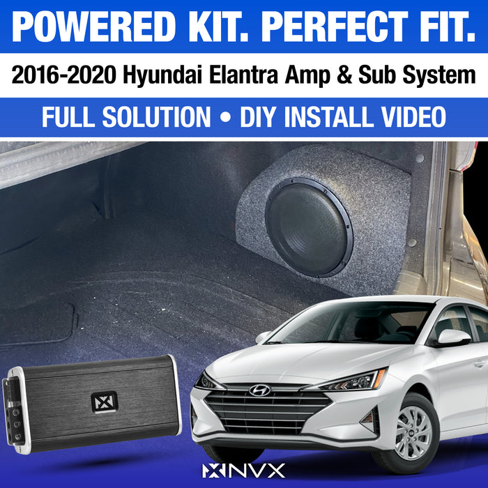 2016-2020 Hyundai Elantra Bass Package - Includes 10" 500W RMS Subwoofer, Custom Enclosure, Monoblock Amplifier, Line Out Converter and Complete Wiring Kit (PBK-HYDELA-G6)