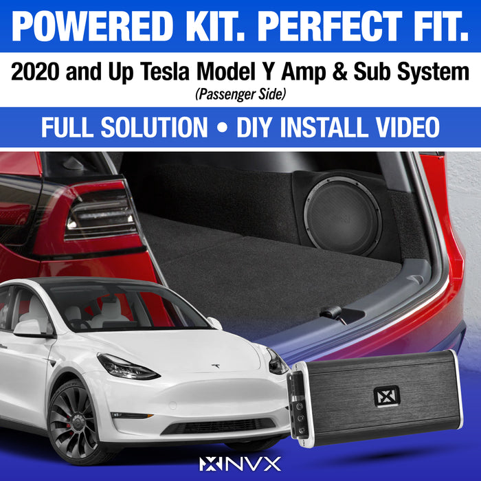 2020-Up Tesla Model Y - Custom 500W RMS 10" Passenger Side Subwoofer Bass Package | PBK-TSLAY-G1P