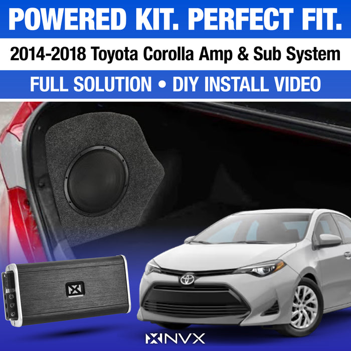 2014-2018 Toyota Corolla Bass Package - Includes 10" 500W RMS Subwoofer, Custom Enclosure, Monoblock Amplifier, Line Out Converter and Complete Wiring Kit (PBK-TOYCOR-G11)