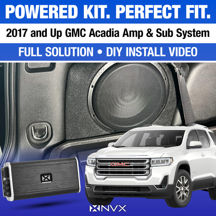 2017 and Up GMC Acadia Bass Package - Includes 10" 500W RMS Subwoofer, Custom Enclosure, Monoblock Amplifier, Line Out Converter and Complete Wiring Kit (PBK-GMCACA-G2)