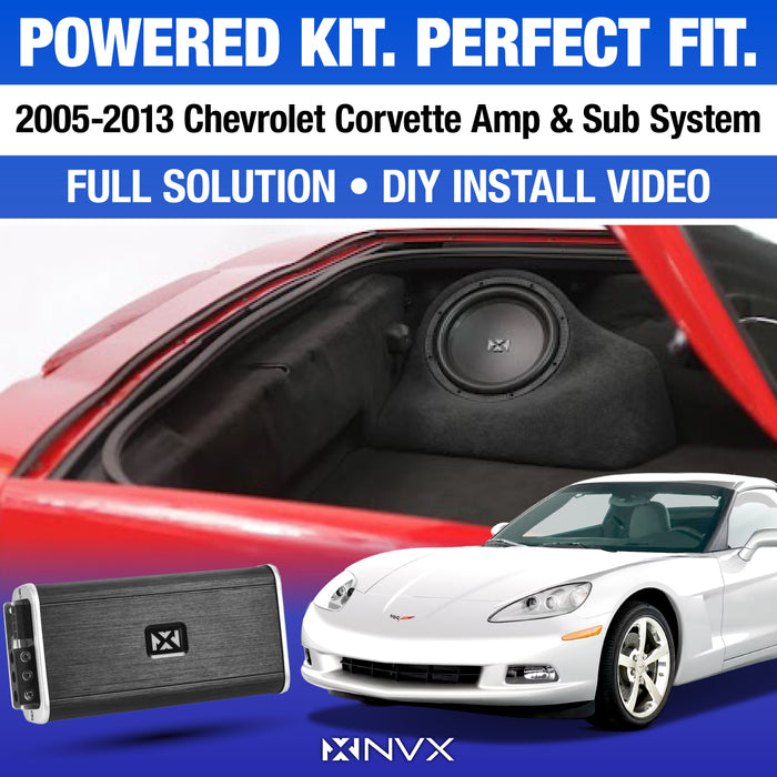 2006-2013 Chevy Corvette Bass Package - Includes 10" 350W RMS Subwoofer, Custom Enclosure, Monoblock Amplifier, Line Out Converter and Complete Wiring Kit (PBK-BE-GM-VETC6)