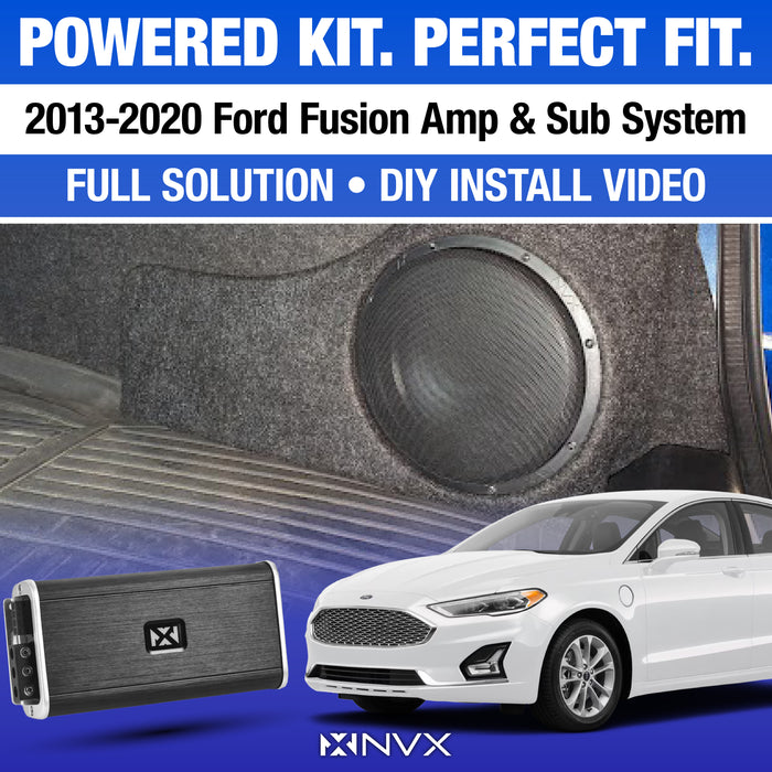 2013-2020 Ford Fusion Bass Package - Includes 10" 500W RMS Subwoofer, Custom Enclosure, Monoblock Amplifier, Line Out Converter and Complete Wiring Kit (PBK-FDFSN-G2)