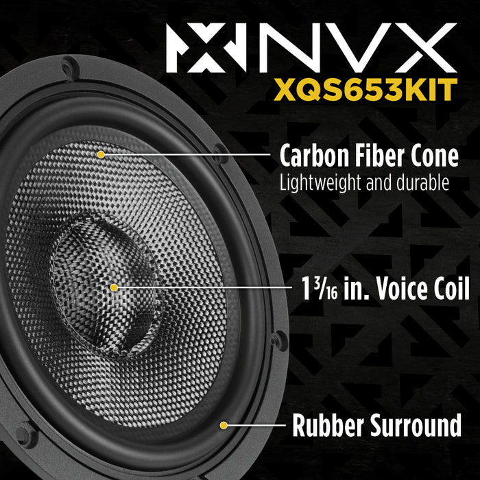 XQS653KIT 700W Peak (350W RMS) 6.5" X-Series 3-Way Component Speaker System with Carbon Fiber Cones and 30mm Silk Dome Tweeters