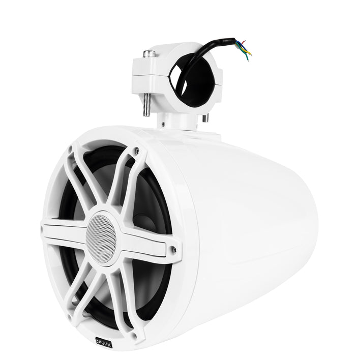 MVTSP8W 375W Peak (125W RMS) 8" V-Series 2-Way Marine Tower Speaker with LED Lighting and Swiveling Clamp (Sport White) Sold Individually