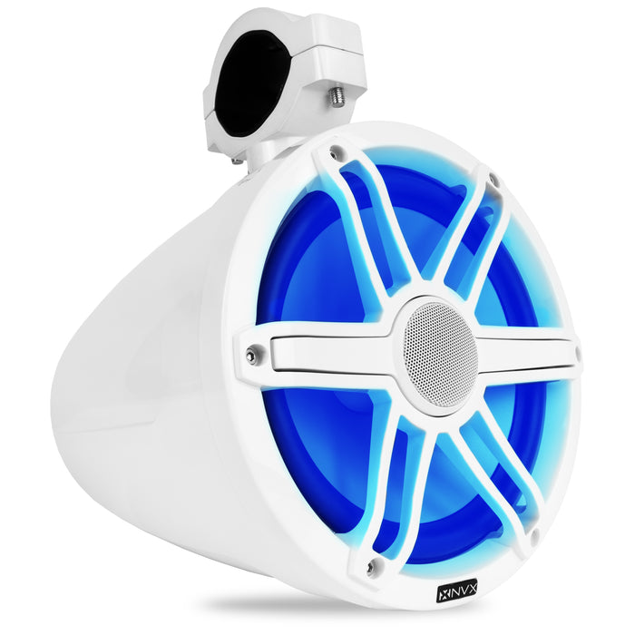 MVTSP8W 375W Peak (125W RMS) 8" V-Series 2-Way Marine Tower Speaker with LED Lighting and Swiveling Clamp (Sport White) Sold Individually